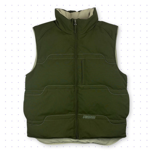00s Nike 2in1 Reversible Spellout Down Vest Khaki/Beige