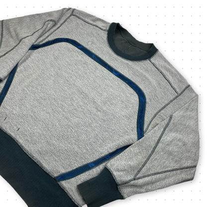 ‘01 Nike B2 Mesh Striped Distressed Sweater Faded Grey