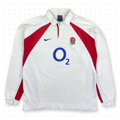 00s Nike Rugby England Longsleeve Polo White/Red