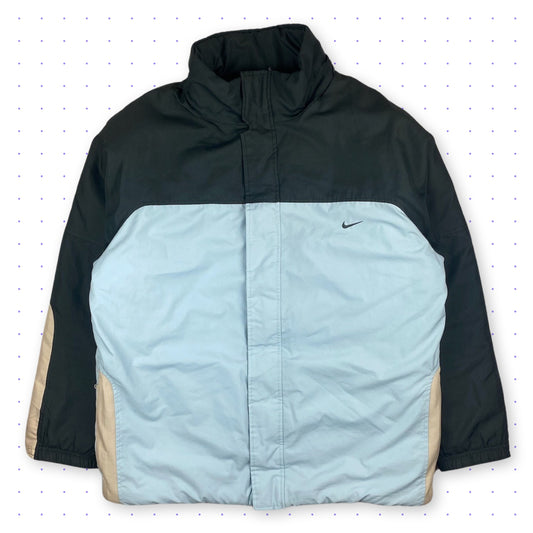 00s Nike Fleece Lined Backswoosh Puffer Jacket Baby-Blue/Grey