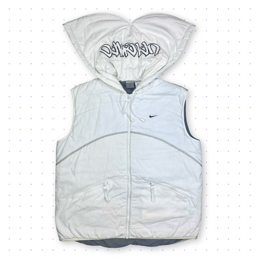 00s Nike Uptempo Cord Split Hooded Down Vest White