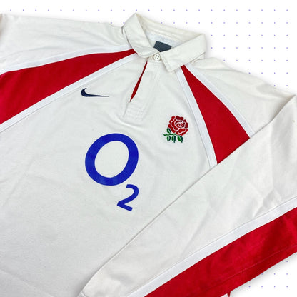 00s Nike Rugby England Longsleeve Polo White/Red