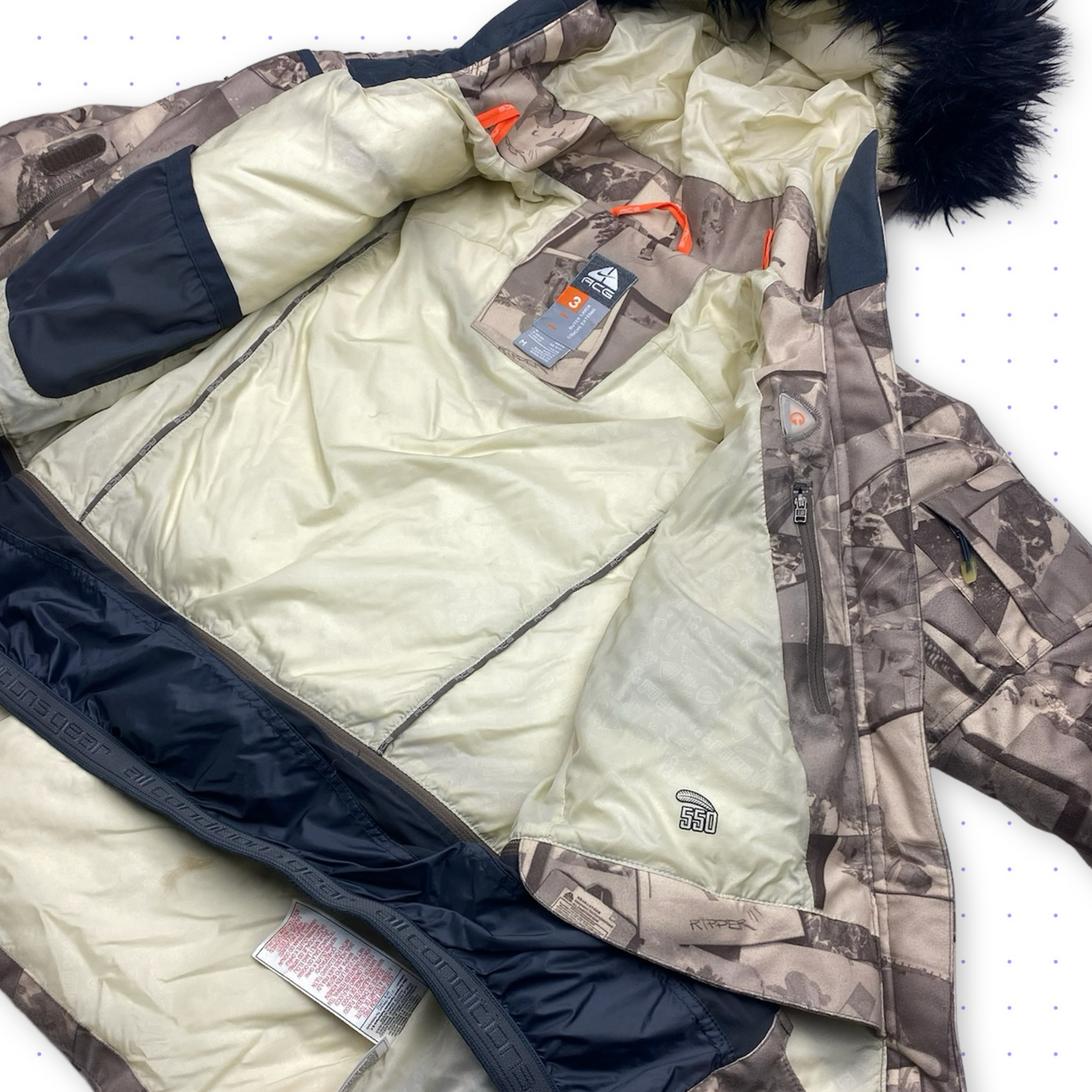 00s Nike ACG Asymmetrical Snowboard Graphic Jacket Beige